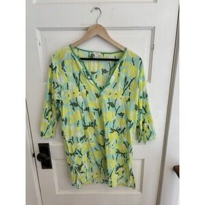 J. Crew‎ Women's Green Yellow Floral Swim Coverup Tunic 100% Cotton Size Medium